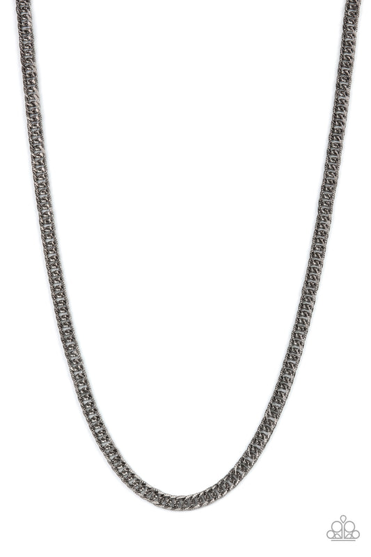 Paparazzi Accessories-Valiant Victor Black Diamond Cut Men's Necklace