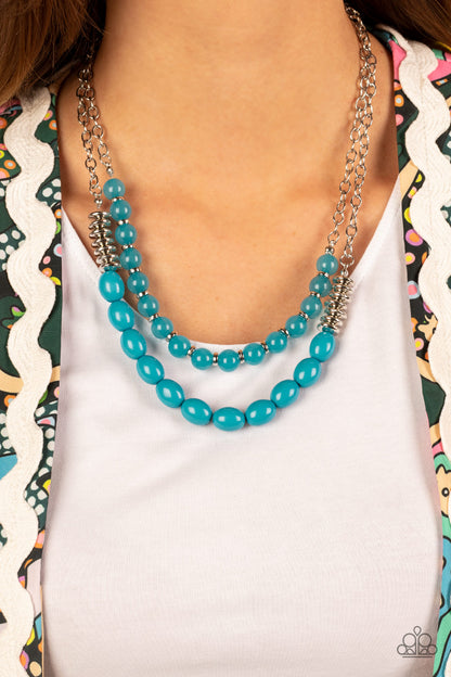 Paparazzi Accessories-Venetian Voyage Blue Glassy Bead Necklace Set