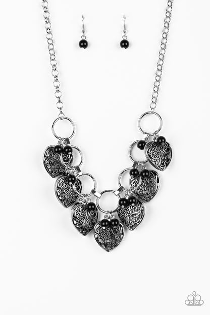 Paparazzi Accessories-Very Valentine Black Heart Necklace Set