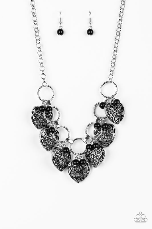 Paparazzi Accessories-Very Valentine Black Heart Necklace Set