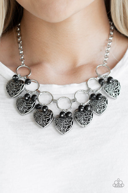 Paparazzi Accessories-Very Valentine Black Heart Necklace Set