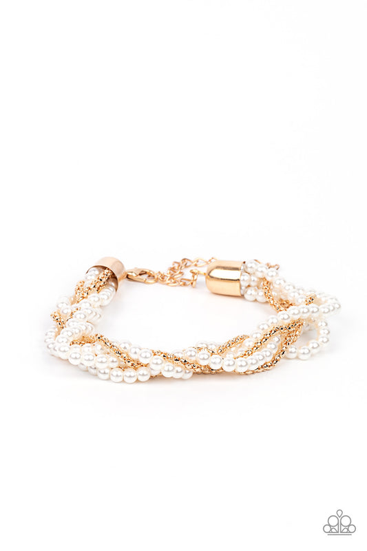 Paparazzi Accessories-Vintage Variation Gold Bubbly White Pearl Bracelet