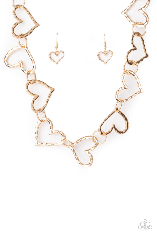 Paparazzi Accessories-Vintagely Valentine Gold Heart Necklace Set
