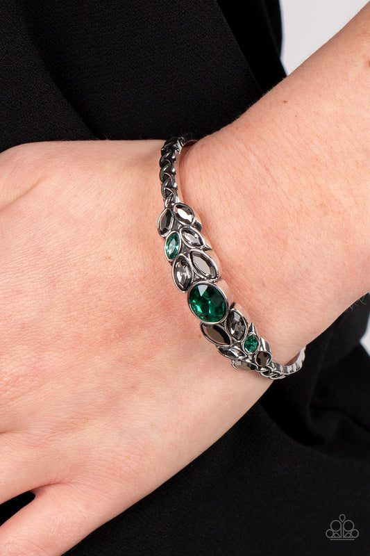 Paparazzi Accessories-Vogue Vineyard Green/Smoky Leafy Cuff Bracelet