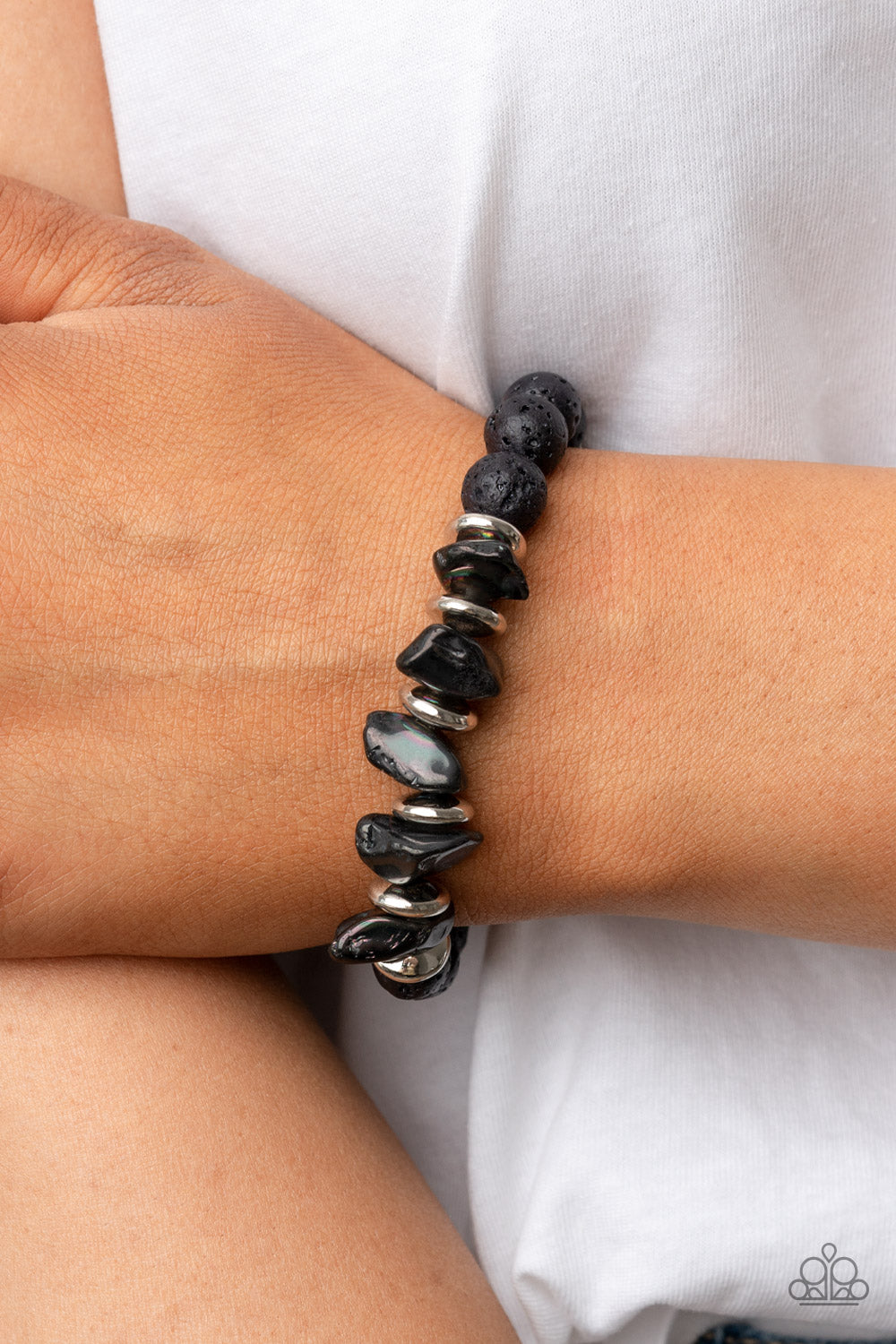 Paparazzi Accessories-Volcanic Vacay Black Oil Spill Lava Rock Bracelet