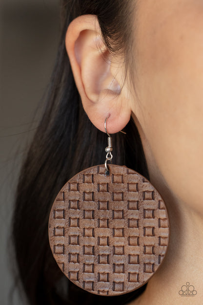 Paparazzi Accessories-WEAVE Me Out Of It Brown Woven Leather Earrings