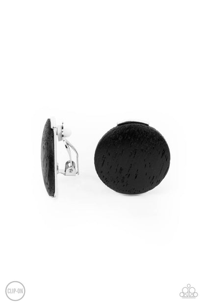 Paparazzi Accessories-WOODWORK It Black Oversized Wooden Disc Earrings