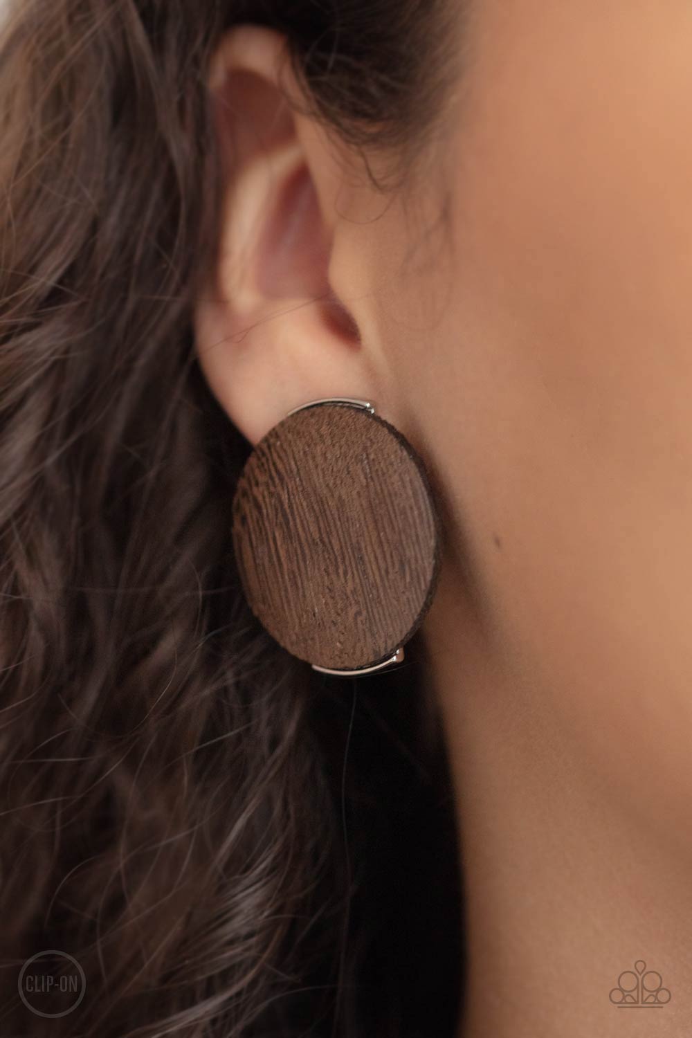 Paparazzi Accessories-WOODWORK It Brown Wooden Disc Earrings