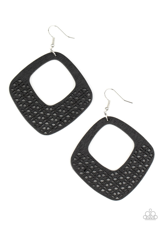 Paparazzi Accessories-WOOD You Rather Black Diamond Shaped Earrings