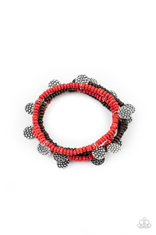 Paparazzi Accessories-WOODnt Count It Red Dainty Wood Bracelet