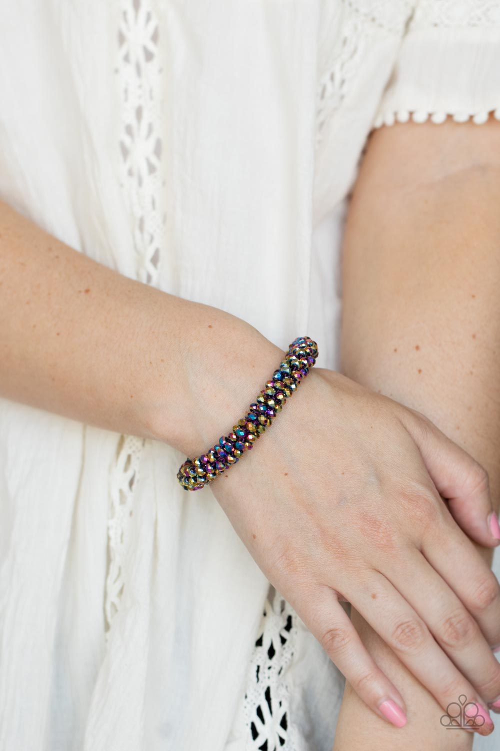 Paparazzi Accessories-Wake Up and Sparkle Multi Oil Spill Bead Bracelet