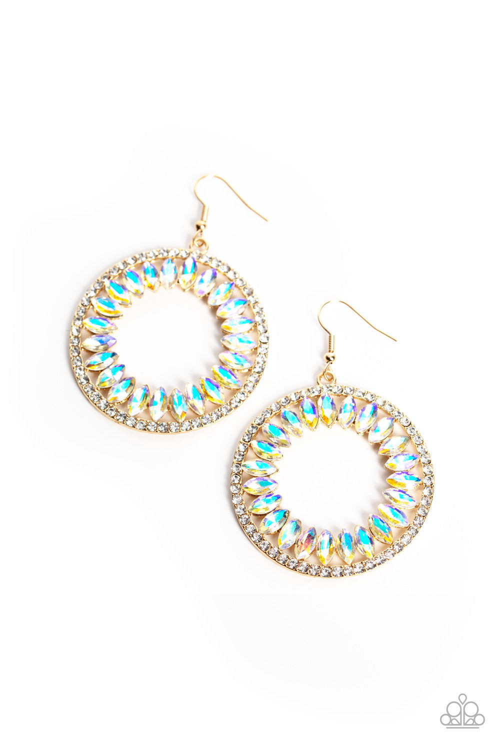 Paparazzi Accessories-Wall Street Wreaths Gold Iridescent Hoop Earrings