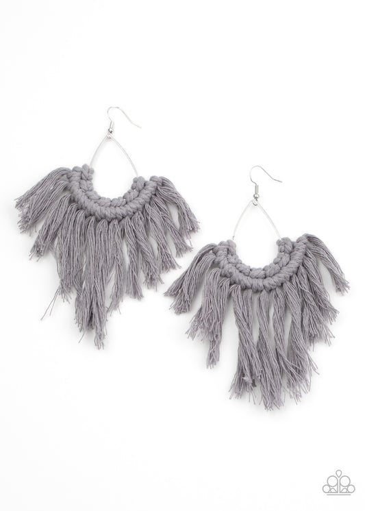 Paparazzi Accessories-Wanna Piece of MACRAME? Silver Earrings