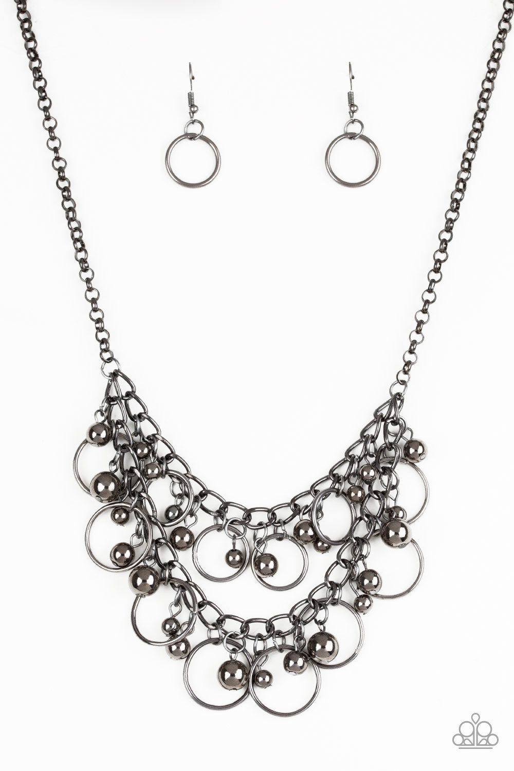 Paparazzi Accessories-Warning Bells Black Gunmetal Bead Necklace Set