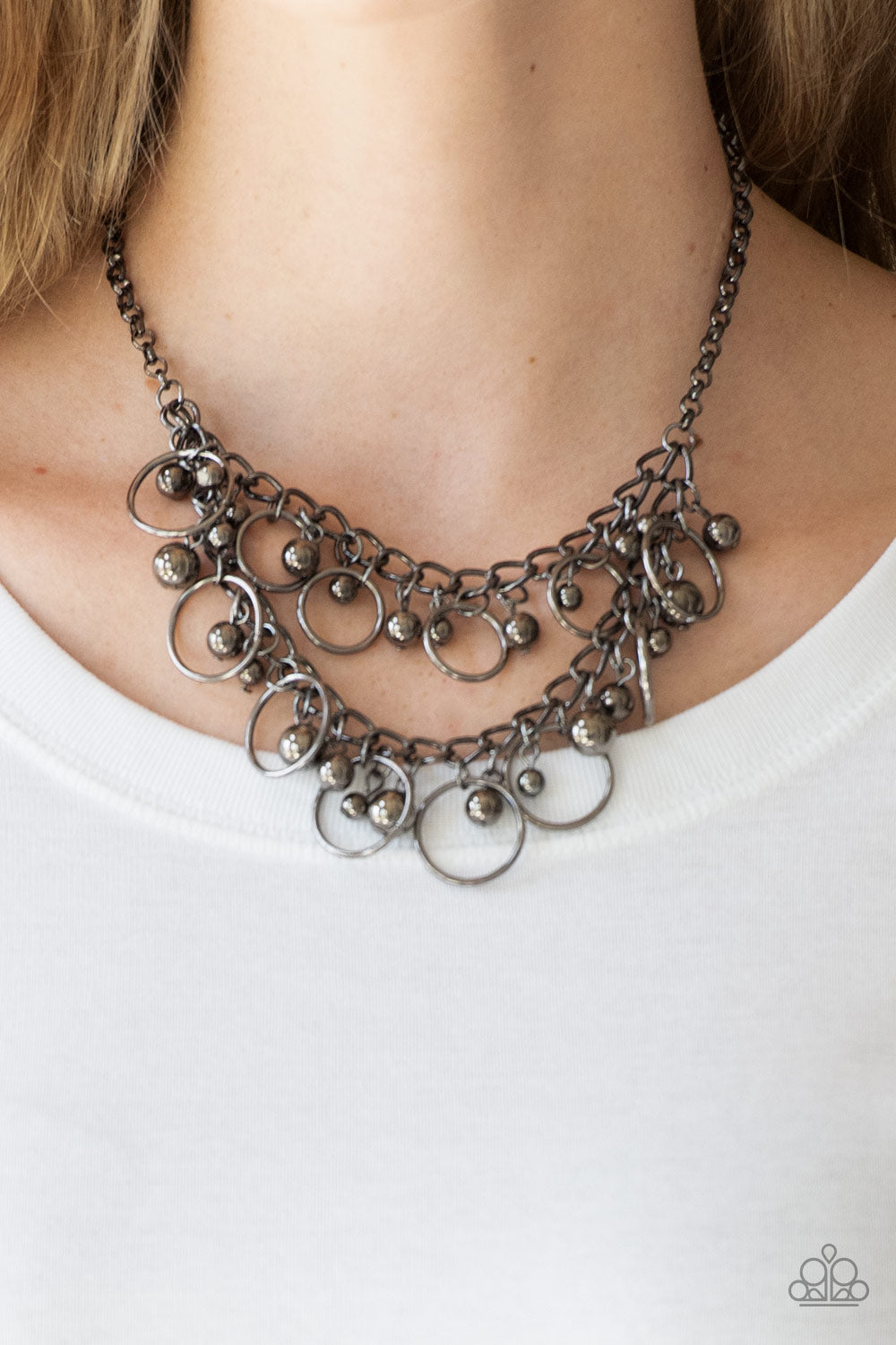 Paparazzi Accessories-Warning Bells Gunmetal Bead Necklace Set