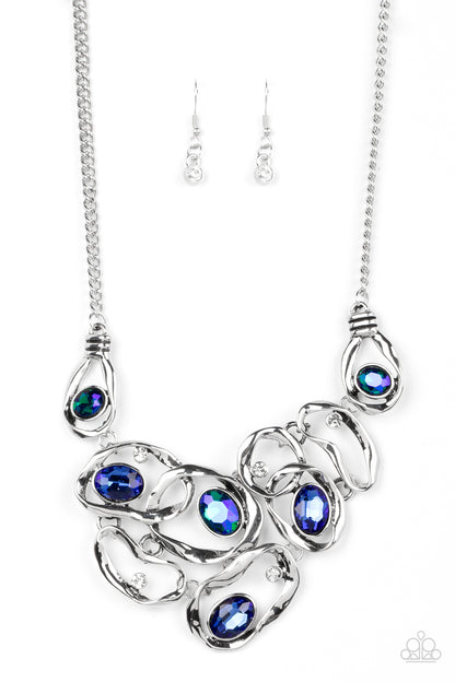 Paparazzi Accessories-Warp Speed Blue Iridescent Interlocking Necklace Set