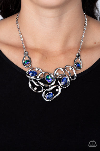 Paparazzi Accessories-Warp Speed Blue Iridescent Interlocking Necklace Set