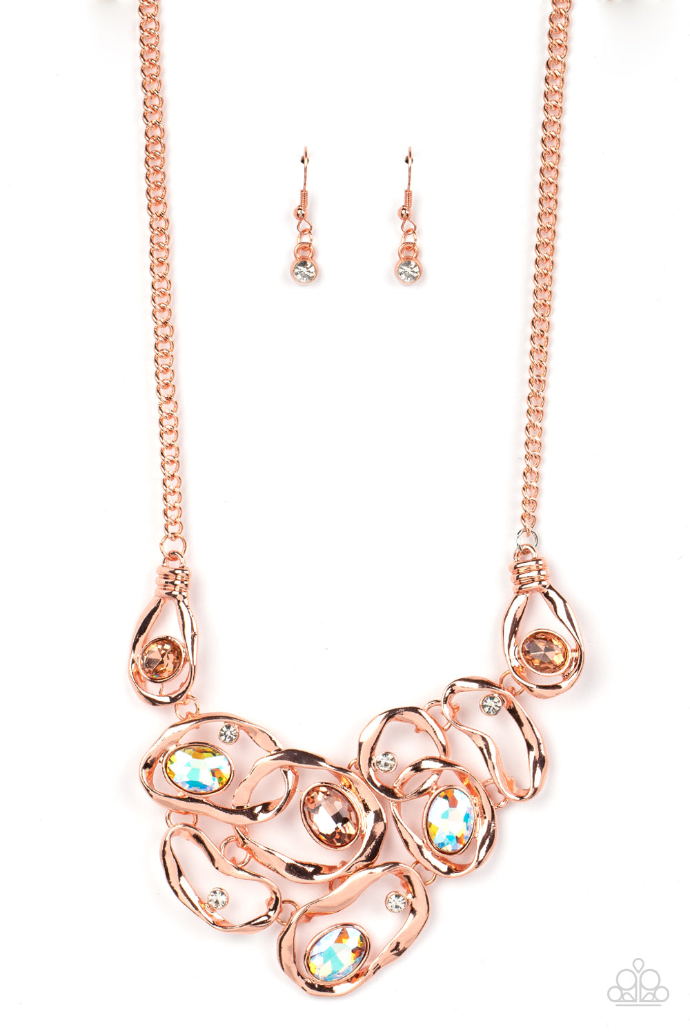 Paparazzi Accessories-Warp Speed Copper Iridescent Peach Necklace Set