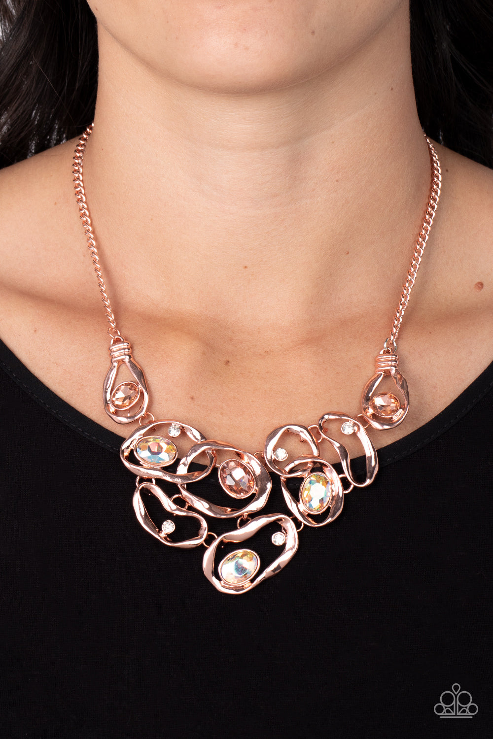 Paparazzi Accessories-Warp Speed Copper Iridescent Peach Necklace Set