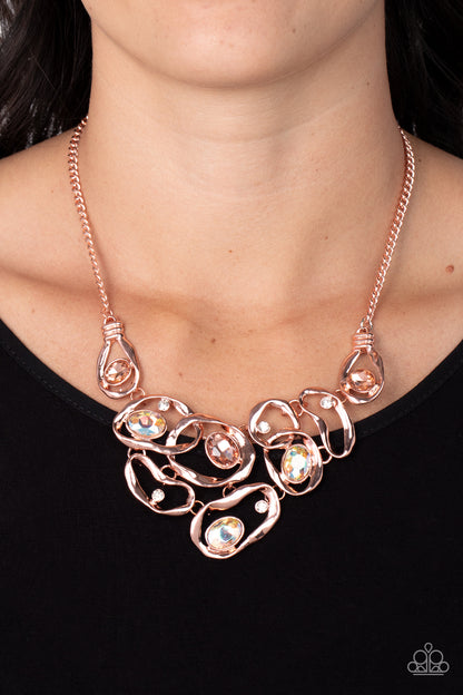 Paparazzi Accessories-Warp Speed Copper Iridescent Peach Necklace Set