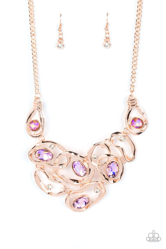 Paparazzi Accessories-Warp Speed Rose Gold  Interlocking Necklace Set