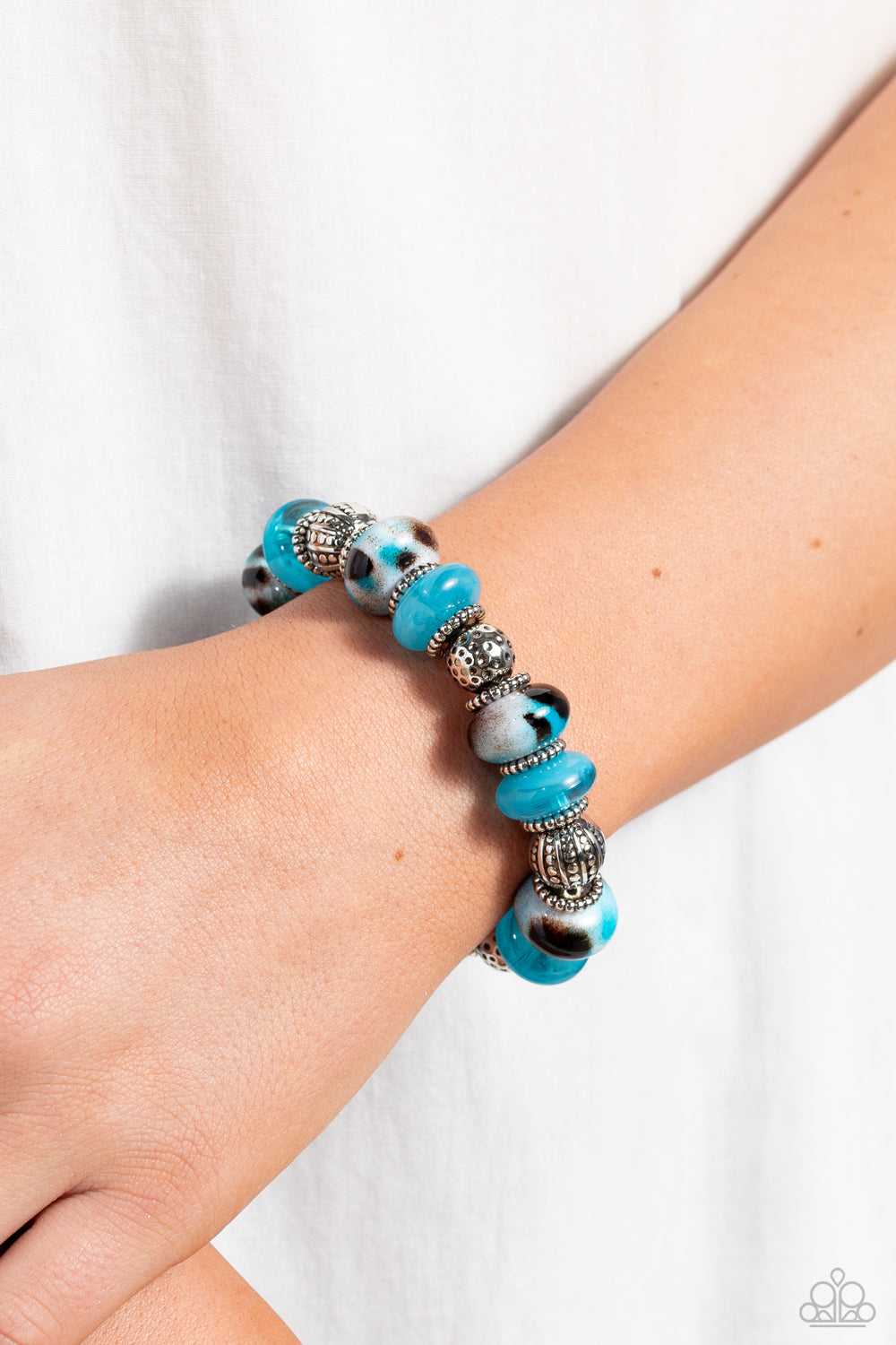 Paparazzi Accessories-Warped Wayfarer Turquoise Milky Bead Bracelet