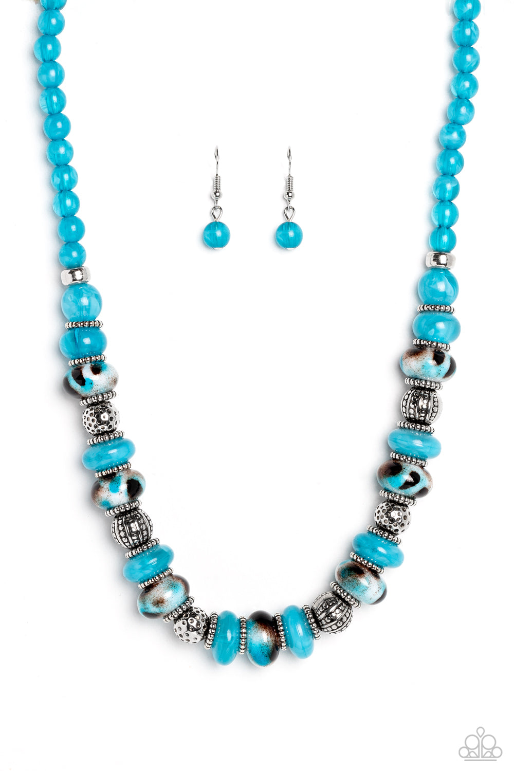 Paparazzi Accessories-Warped Whimsicality Turquoise Milky Bead Necklace Set