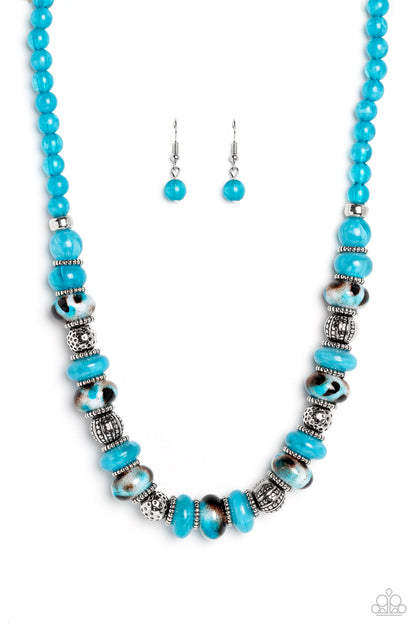 Paparazzi Accessories-Warped Whimsicality Turquoise Milky Bead Necklace Set