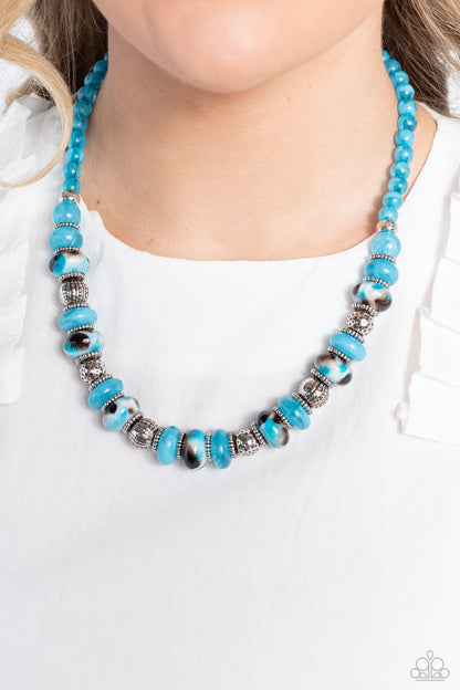 Paparazzi Accessories-Warped Whimsicality Turquoise Milky Bead Necklace Set