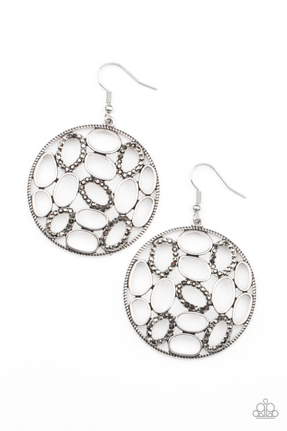 Paparazzi Accessories-Watch OVAL Me Silver, Hematite Rhinestone Earrings