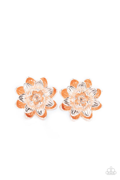 Paparazzi Accessories-Water Lily Love Rose Gold Petal Bloom Earrings