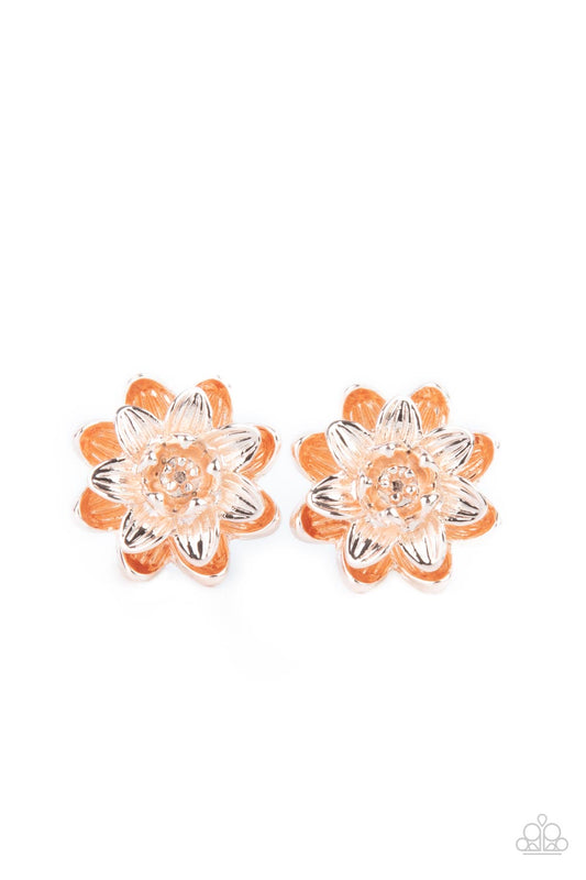 Paparazzi Accessories-Water Lily Love Rose Gold Petal Bloom Earrings