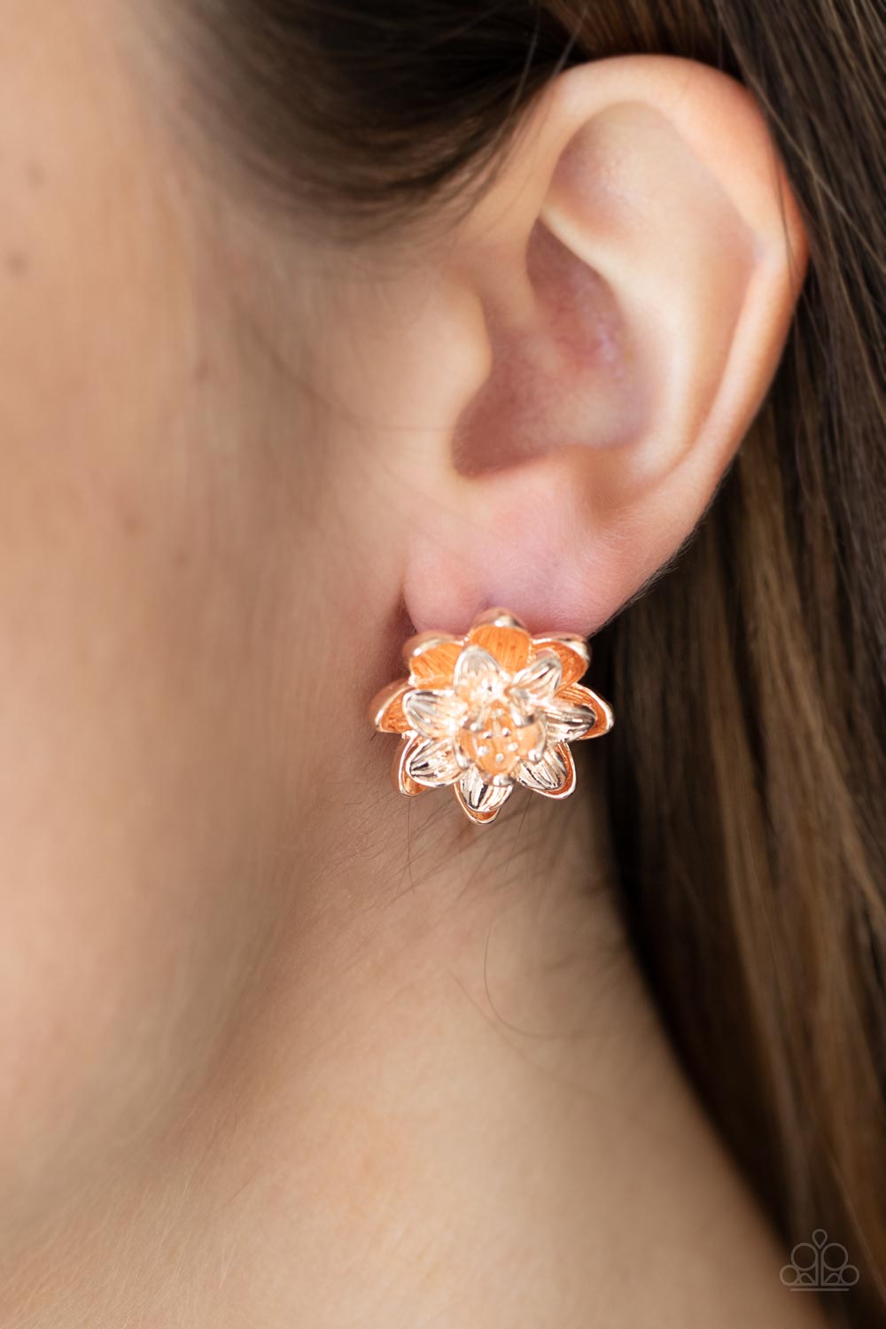 Paparazzi Accessories-Water Lily Love Rose Gold Petal Bloom Earrings