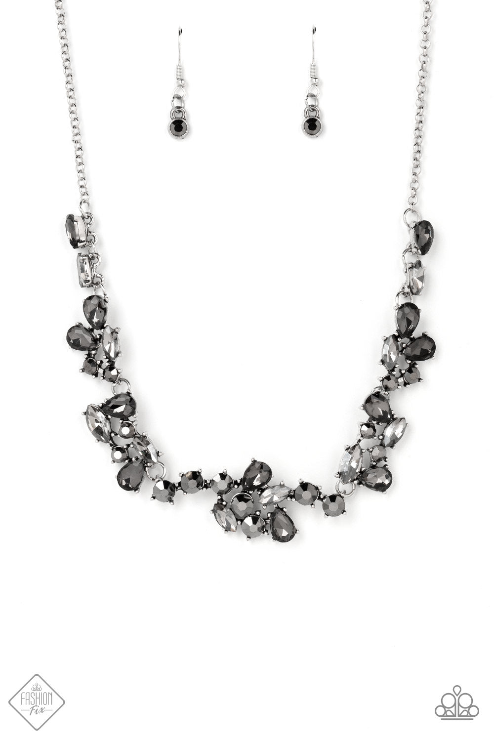 Paparazzi Accessories-Welcome to the Ice Age Hematite Fashion Fix Necklace Set