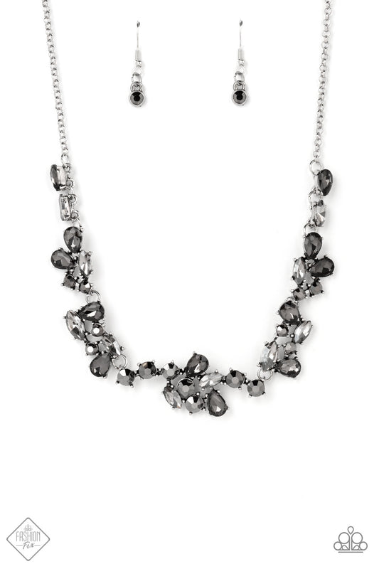 Paparazzi Accessories-Welcome to the Ice Age Hematite Fashion Fix Necklace Set