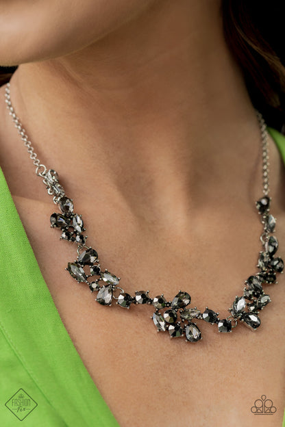 Paparazzi Accessories-Welcome to the Ice Age Hematite Fashion Fix Necklace Set