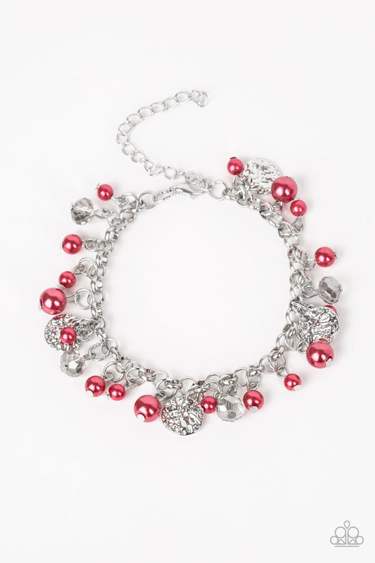 Paparazzi Accessories-West Coast Wanderer Red Pearly Smoky Crystal Gem Bracelet