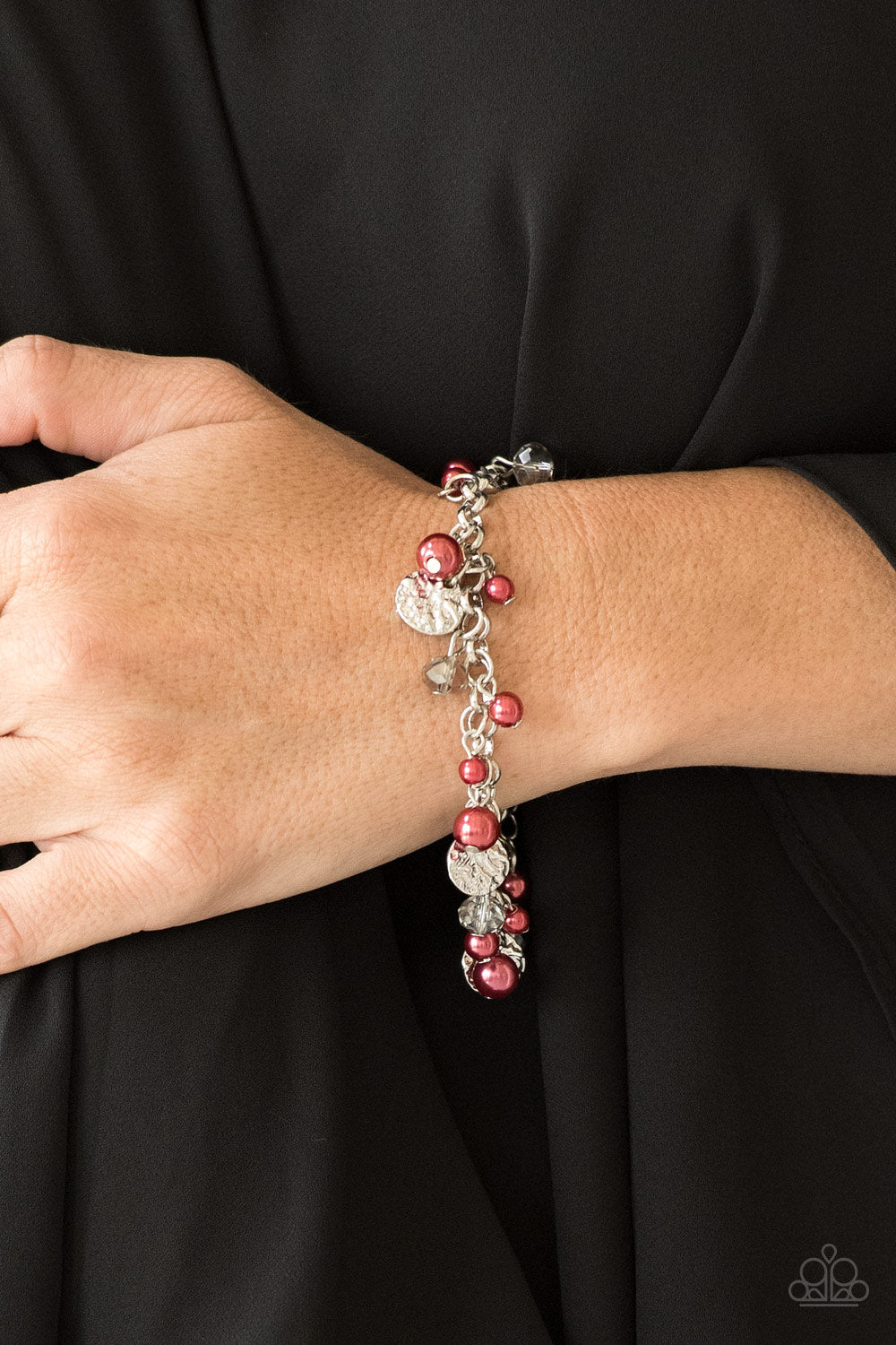 Paparazzi Accessories-West Coast Wanderer Red Pearly Smoky Crystal Gem Bracelet