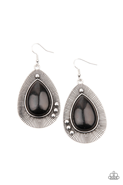 Paparazzi Accessories-Western Fantasy Glassy Black Stone Earrings