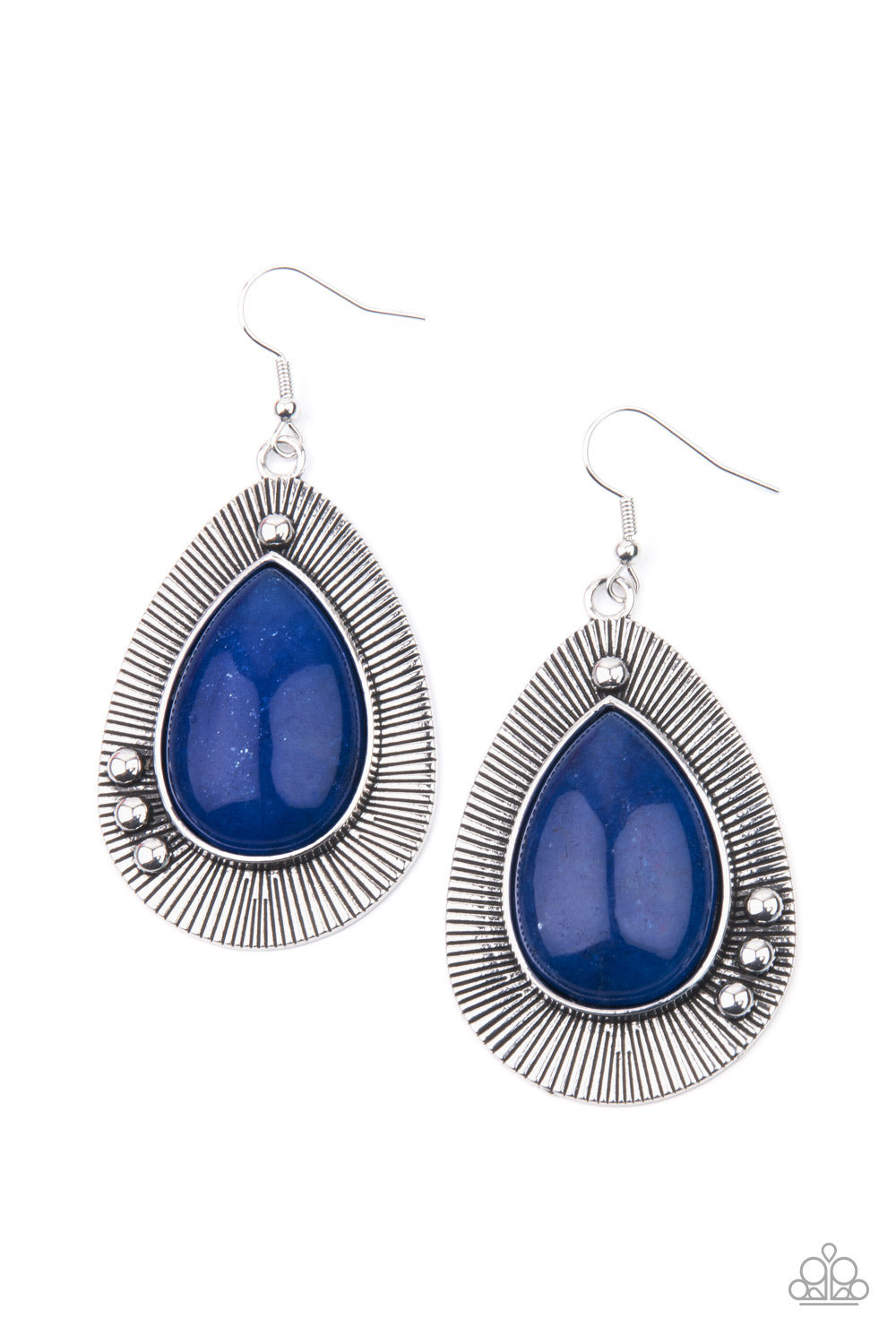 Paparazzi Accessories-Western Fantasy French Blue Stone Teardrop Earrings