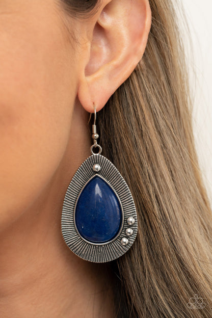 Paparazzi Accessories-Western Fantasy French Blue Stone Teardrop Earrings