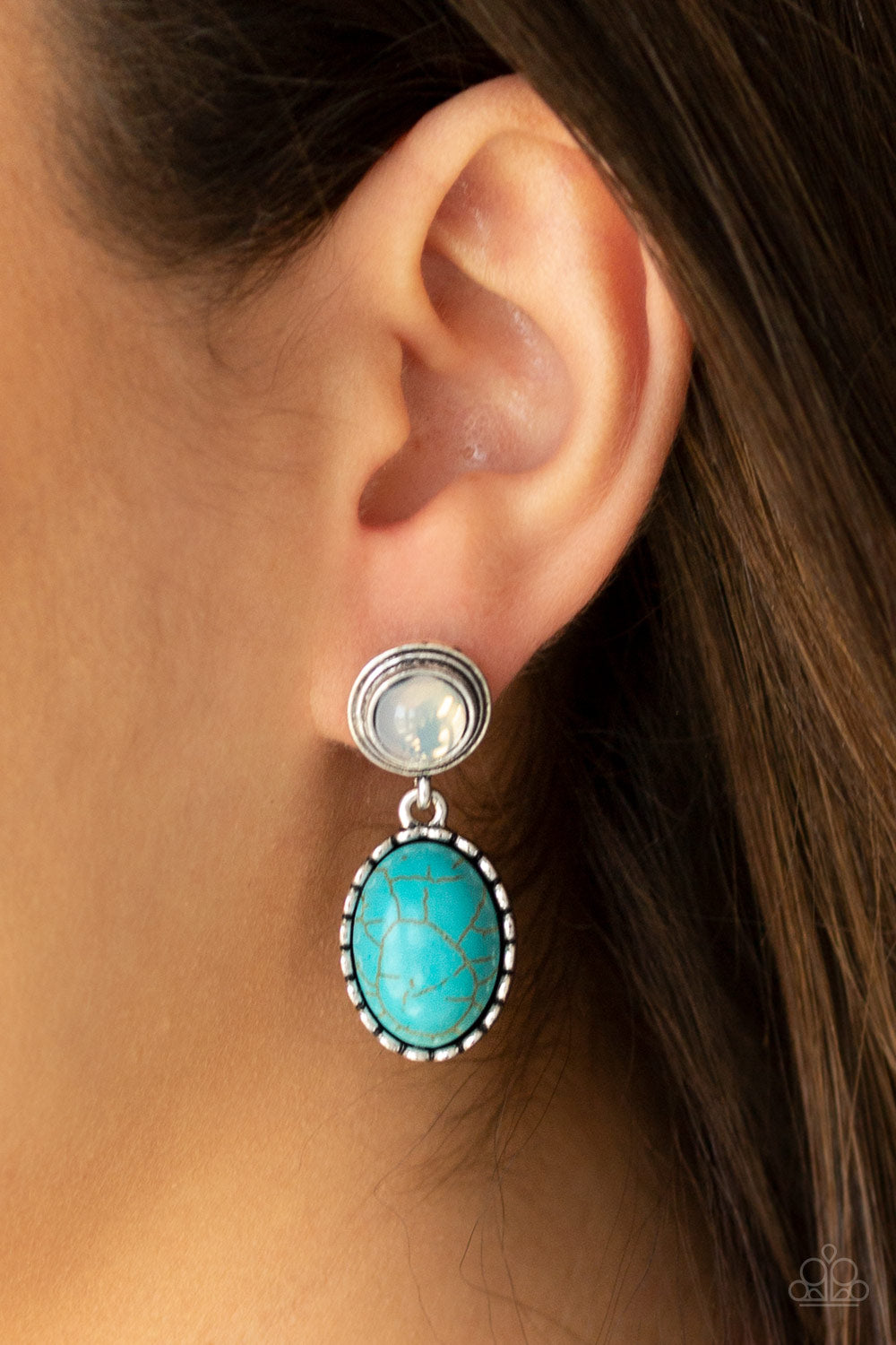 Paparazzi Accessories-Western Oasis Blue Earrings