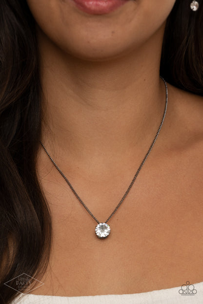 Paparazzi Accessories-What A Gem Gunmetal Sparkle Rhinestone Necklace Set