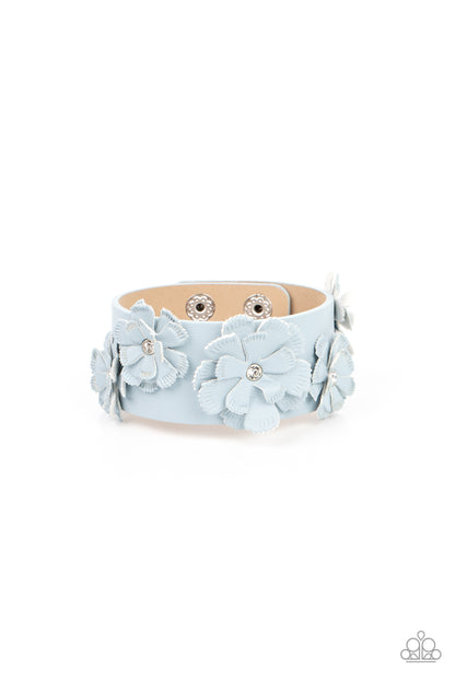 Paparazzi Accessories-What Do You Pro-POSIES Blue Leather Petal Wrap Bracelet