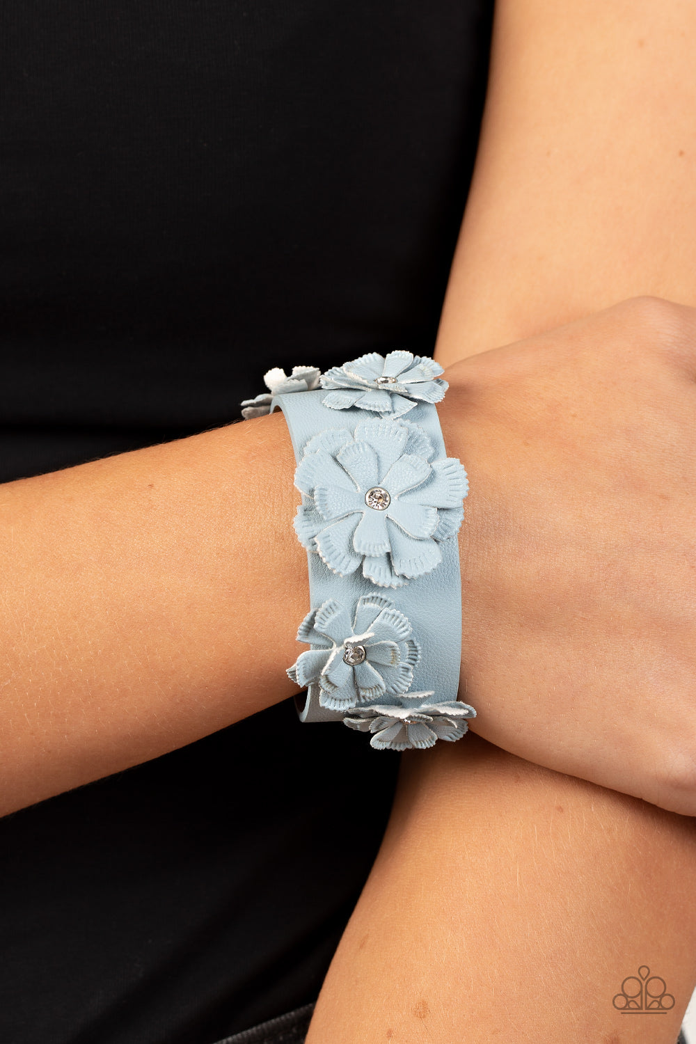 Paparazzi Accessories-What Do You Pro-POSIES Blue Leather Petal Wrap Bracelet