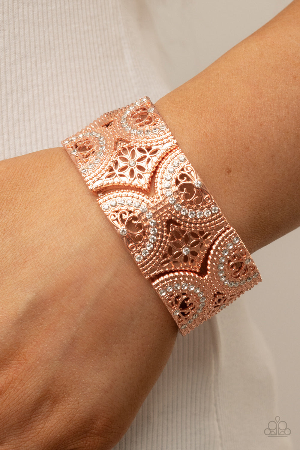 Paparazzi Accessories-Wheeling and Dealing Copper Floral Bracelet