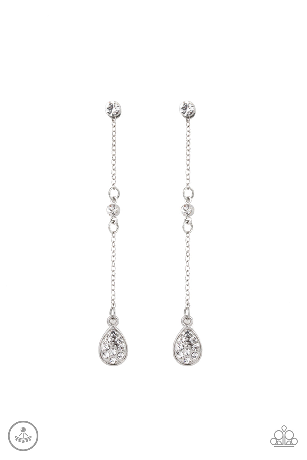 Paparazzi Accessories-When It REIGNS White Rhinestone Earrings