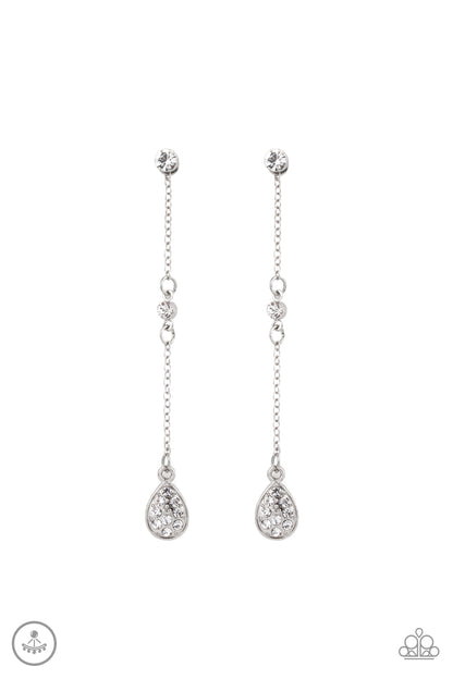 Paparazzi Accessories-When It REIGNS White Rhinestone Earrings