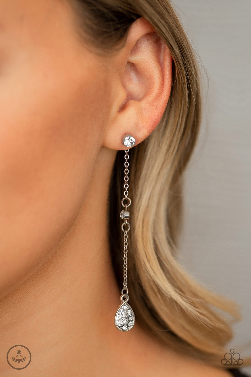 Paparazzi Accessories-When It REIGNS White Rhinestone Earrings