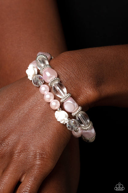 Paparazzi Accessories-Who ROSE There Pink Pearl White Rose Bracelet